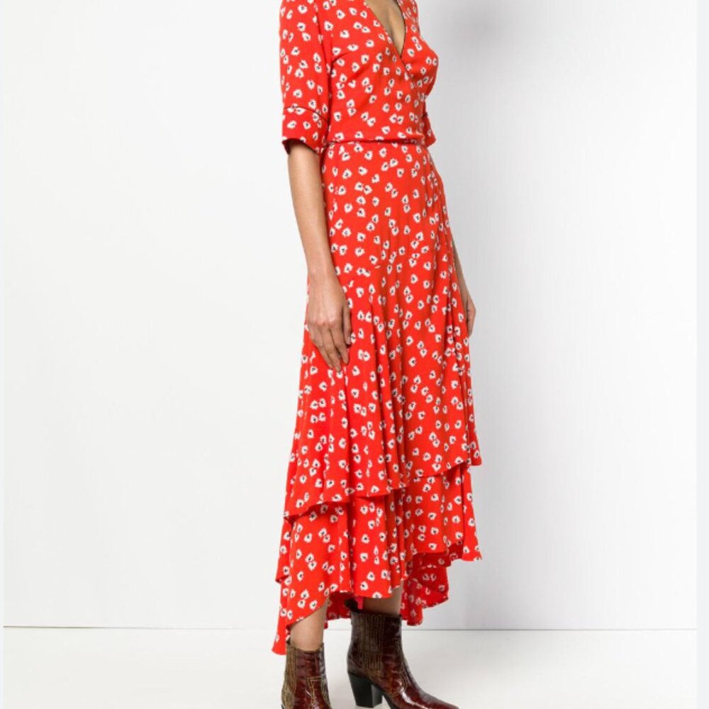 Ganni Red Floral Wrap Dress EUC - Picture 7 of 9